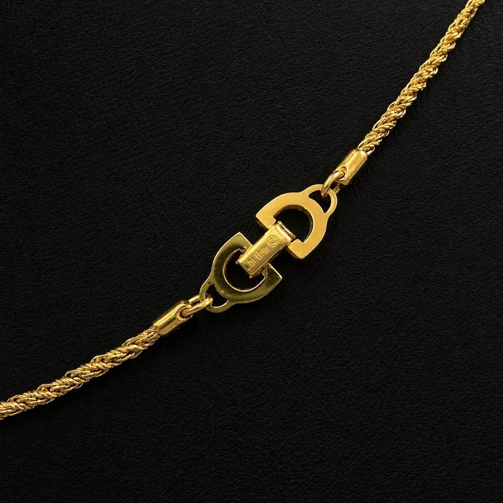 DIOR Twisted Rope Gold Plated Necklace with CD Signature Interlocking Clasp - Picture 3 of 10
